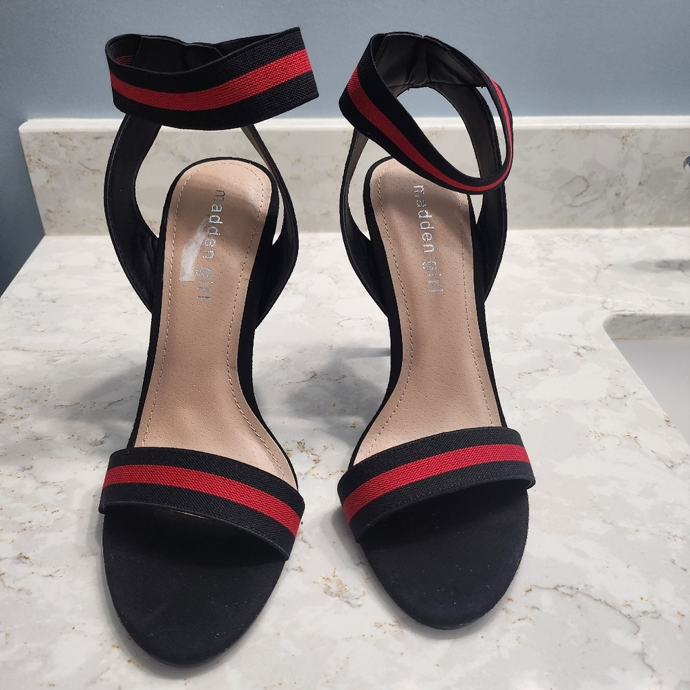 Madden Girl Black and Red Heeled Sandals